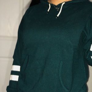 jade green varsity hooded sweater
